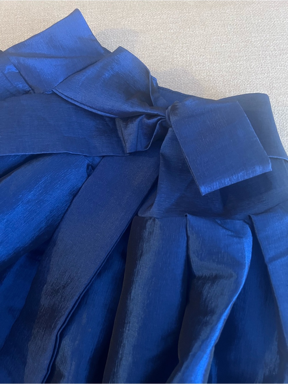 High-Low Satin Skirt with Waist Bow in Deep Blue